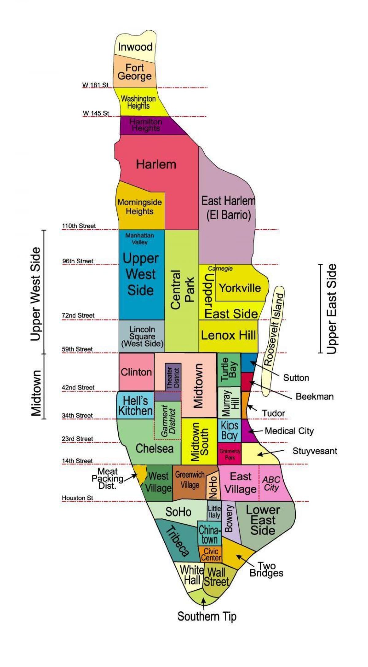 kartta Manhattanin kaupunginosaa
