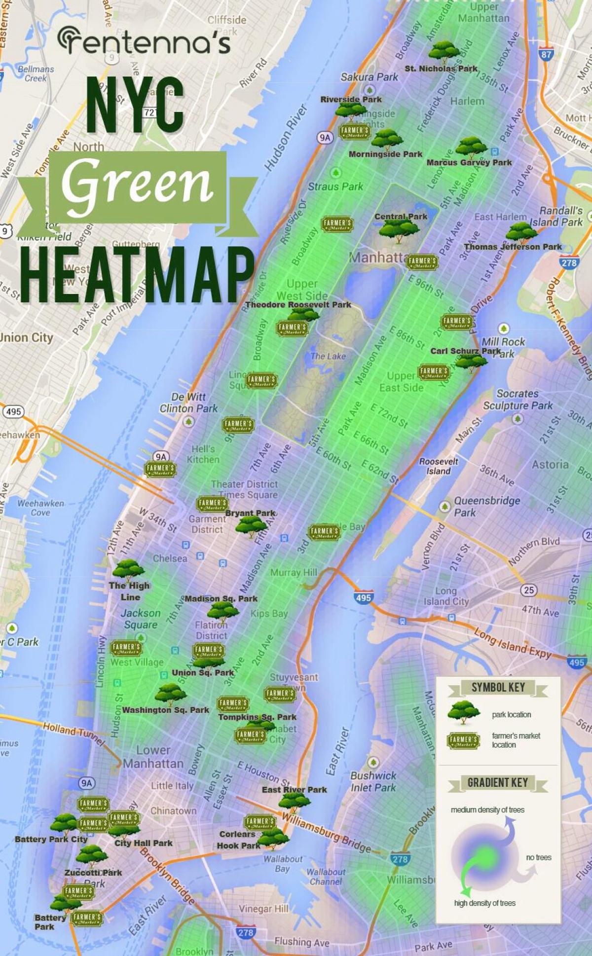 kartta Manhattanin puistot