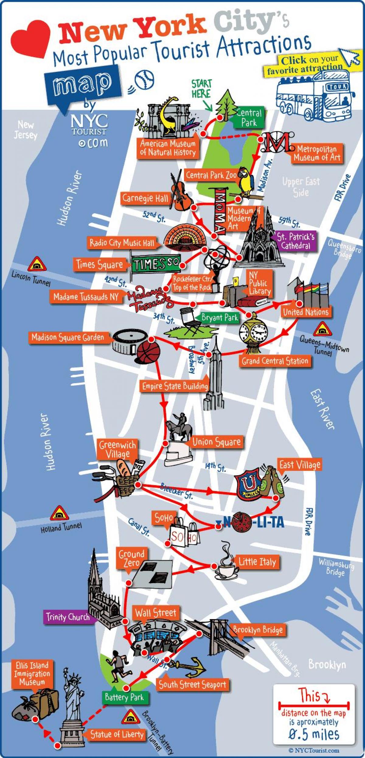 kartta Manhattan New York nähtävyydet