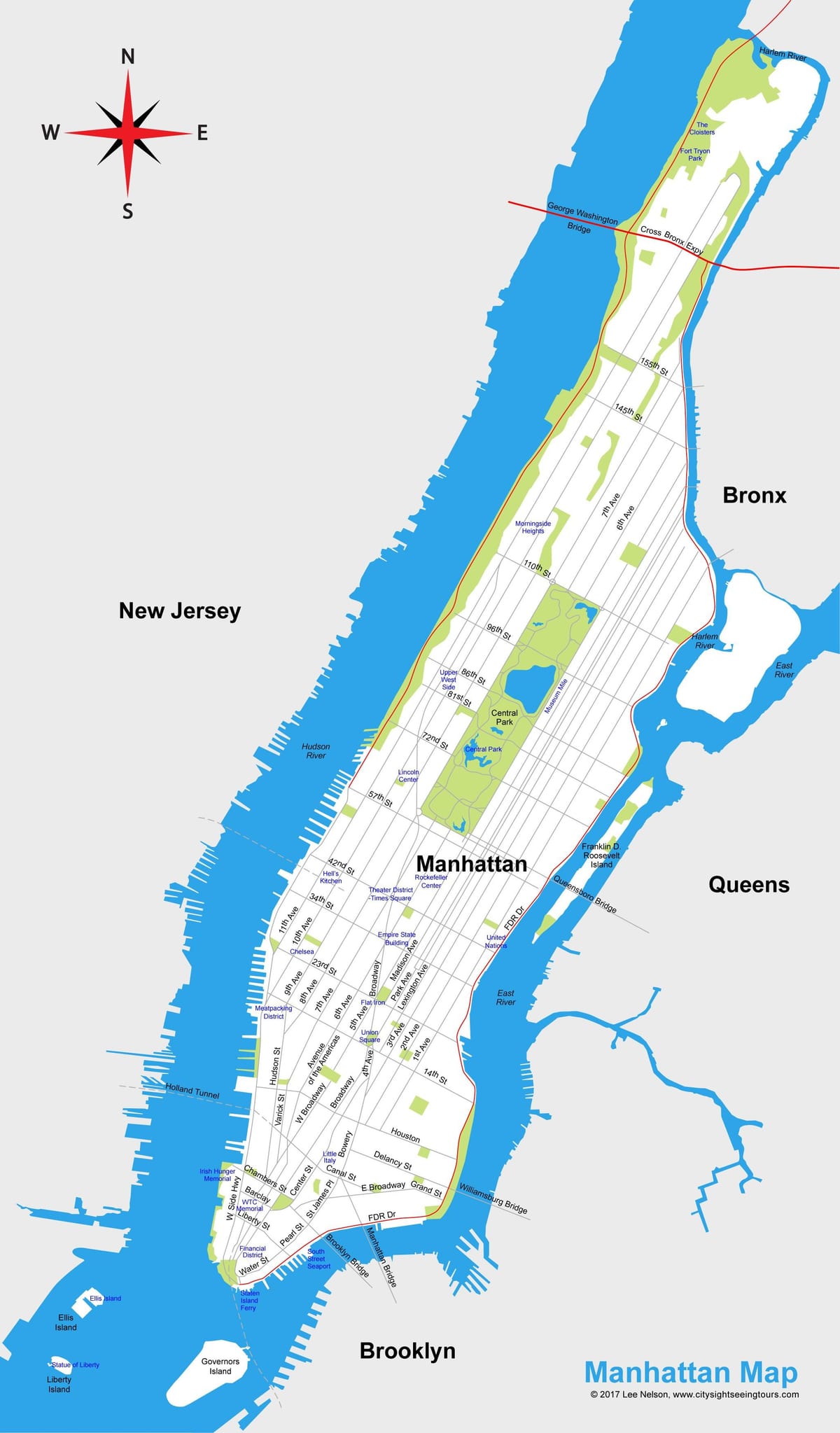 Manhattan kaupunki tulostettava kartta