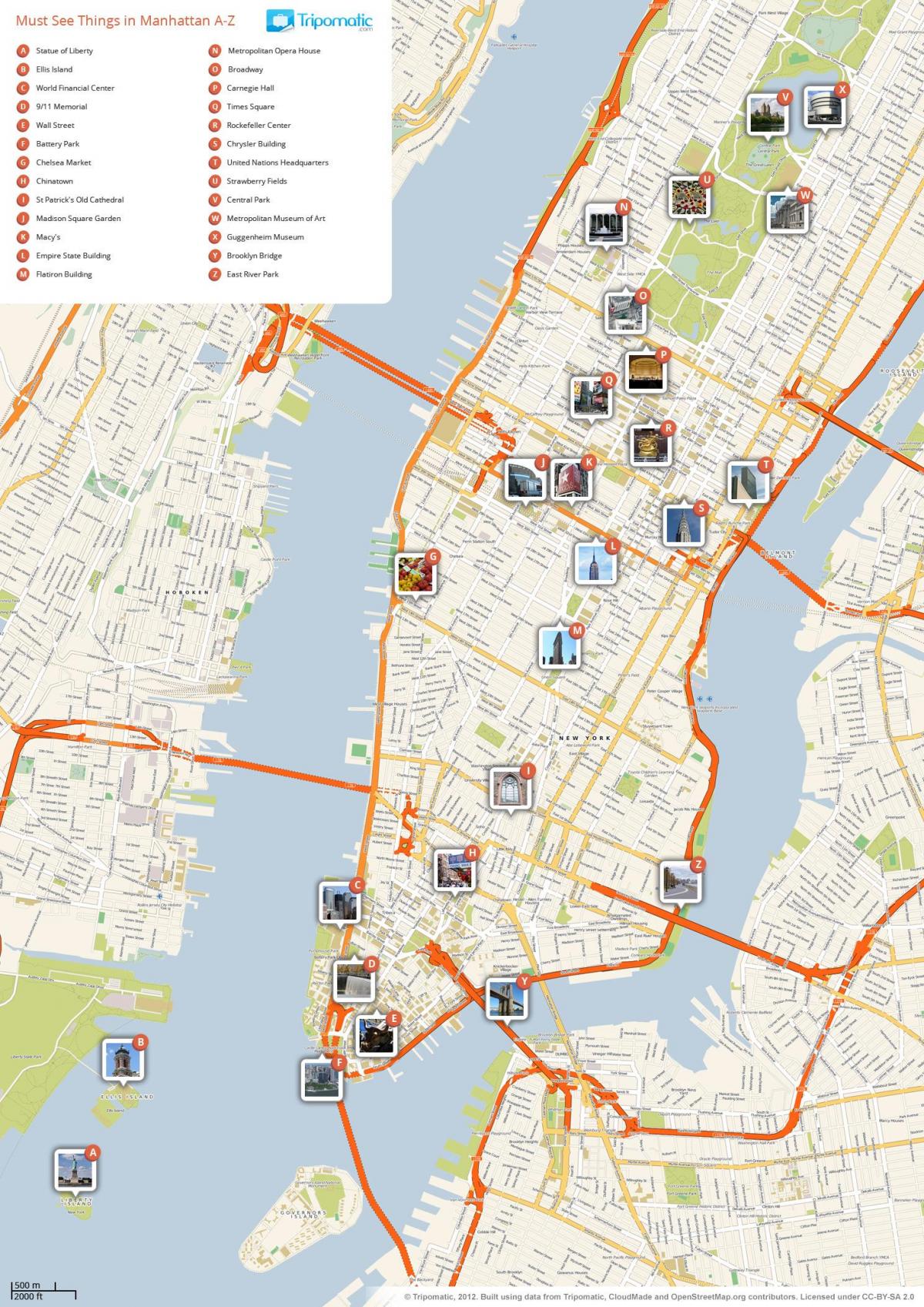 kartta Manhattan kiinnostaviin