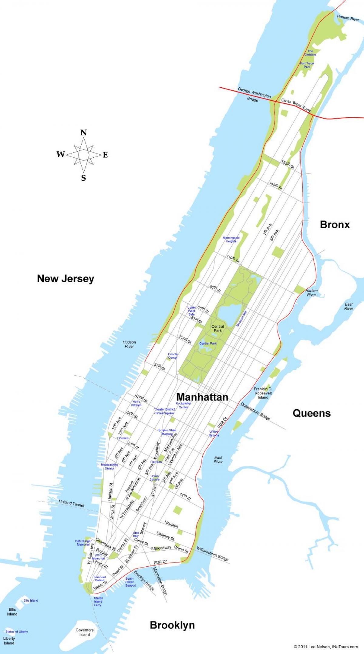 kartta Manhattanin saari New Yorkissa