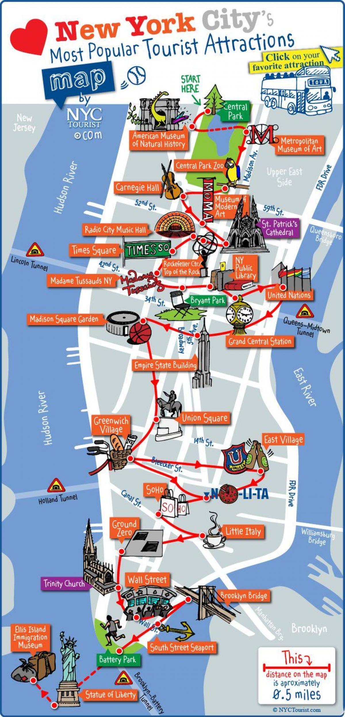 Manhattanin nähtävyydet kartta