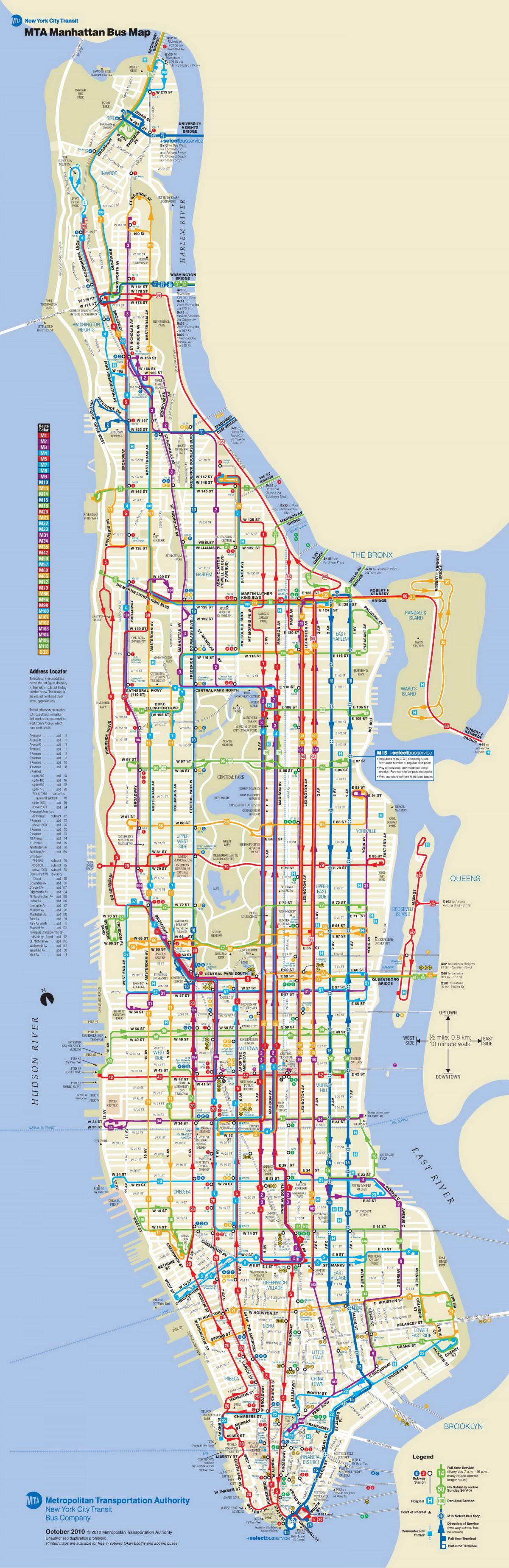 Manhattan bussi kartta pysähtyy