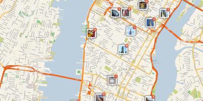 Kartta Manhattanin osoittaa nähtävyyksiä